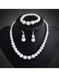 Danbihuabi - Juego de collar de perlas de imitación bañado en plata