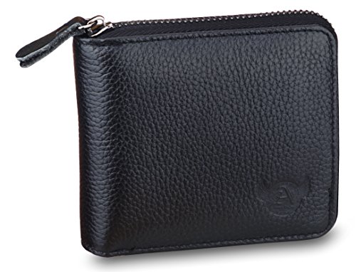 Admetus men s genuine cow leather zip-around bifold wallet with e…