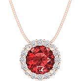 Clara Pucci 14K Rose Gold Plated Solitaire 16" Box-Chain Necklace - Sterling Silver 1.16ct Round Cut Garnet Pendant