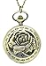 Souarts Antique Bronze Color Round Pocket Watch Hollow Rose Flower Engraved with Chain 83cm