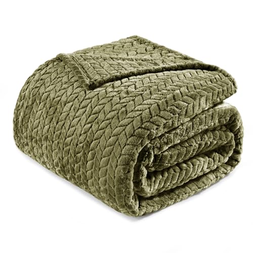 Exclusivo Mezcla Queen Size Fleece Blanket for Bed, 230x230 CM Soft Cozy Jacquard Flannel Blankets, Lightweight Fuzzy Plush Warm for All Seasons, Olive Green — image 1
