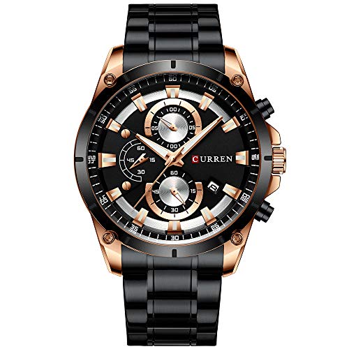 Cronógrafo Negro Hombres Relojes Moda Deportes Hombre Reloj de Pulsera Correa de Cuero Calendario