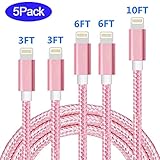 Sharllen iPhone Charger MFi Certified Lightning Cable 3/3/6/6/10FT 5Pack Nylon Braided USB Fast iPhone Charging Cable&Syncing Long Cord Compatible iPhoneXs/Max/XR/X/8/8P/7/7P/6/5/iPad/iPod (Rose Gold)