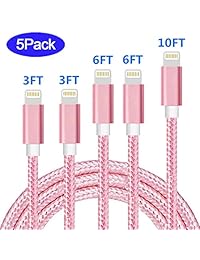 Sharllen - Cable Lightning para iPhone con certificado MFi (3 3 6 6 10 pies, 5 unidades, nailon, trenzado, USB, cable de carga y sincronización para iPhone, compatible con iPhoneXs Max XR X 8 8P 7 7P 6 5 iPad iPod (oro rosa)