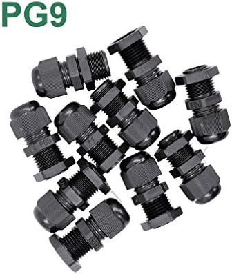 10pcs Waterproof PG9 Extended Thread Cable Gland Connector Black Adjustable IP68 M16 Plastic Cable Gland With Locknut