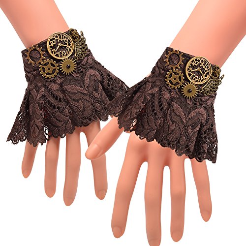 GRACEART Victorian Gear Lace Wrist Cuff Bracelet (1 Pair Pack)