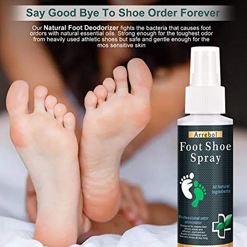 Natural Shoe Deodorizer Spray, Arrebol Foot Odor Eliminator and Air Freshener with Peppermint Oil, Tea Tree Oil, Clove Leaf Oil,Best for Stinky Shoes, Smelly Feet & Sport (black)