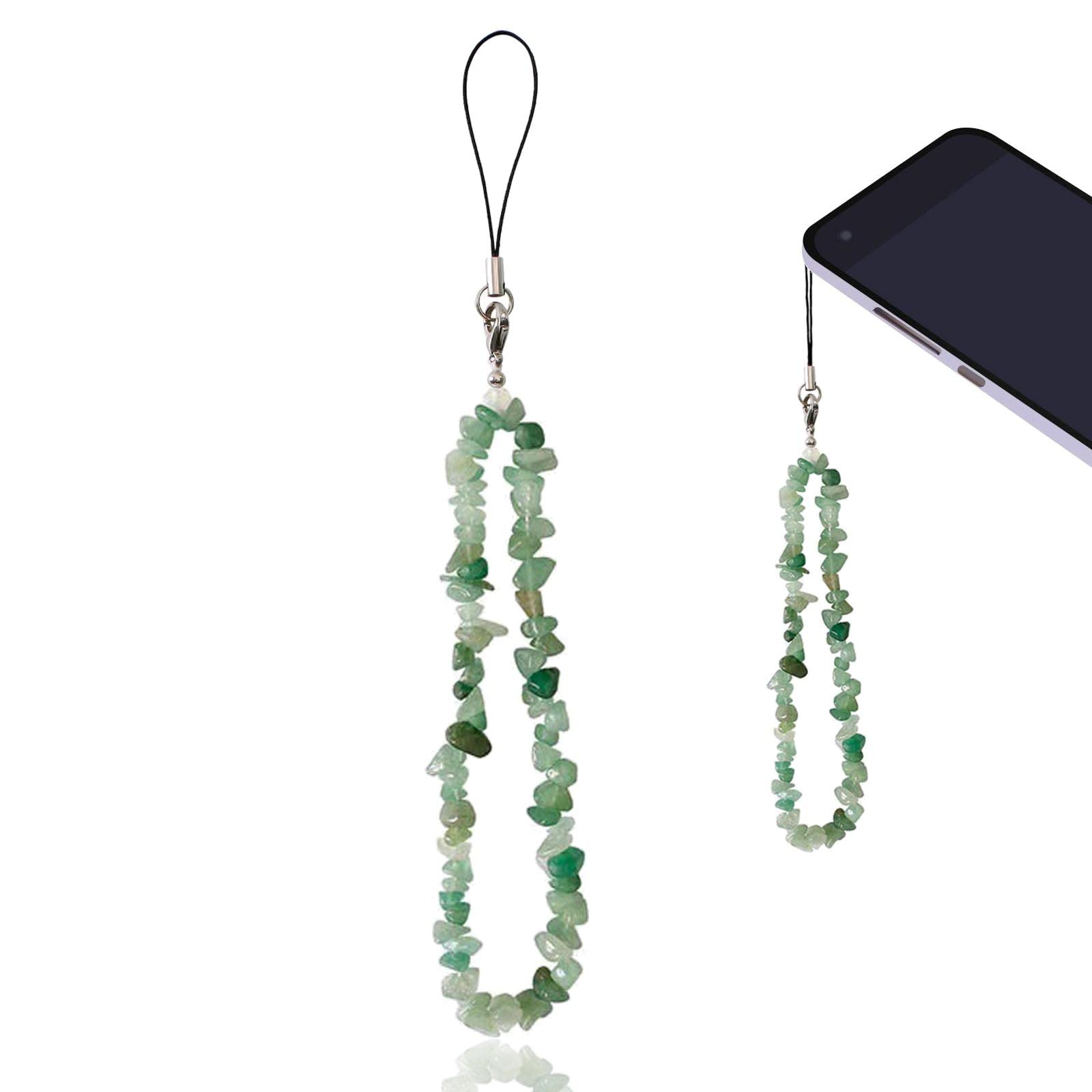 Crystal Wrist Strap, Beaded Phone Charm, Anti-Lost Handmade Crystal Phone Chain Keychain (Mint Green)