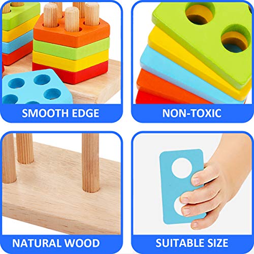 image for WOOD CITY Wooden Sorting & Stacking Toys for Toddlers, Educational Sha