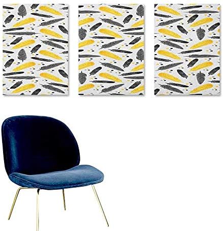 J Chief Sky Feather,Kitchen Wall Decals Bohemian Exotic Plumage with Watercolor Spots Pastel Print Decor Sticker Earth Yellow Charcoal Grey White W16 x L24