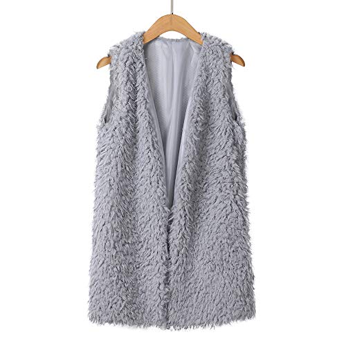 Sanyyanlsy Women's Autumn Fashion Sexy Solid Faux Fur Vest Coat Casual Sleeveless Warm Winter Long Outwear Waistcoat Top Gray
