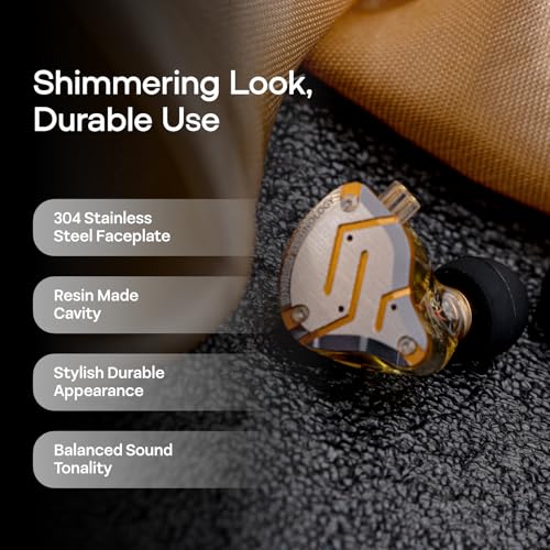 Linsoul KZ ZS10 Pro,5-Core 4BA+1DD In-Ear Headphones,HiFi Wired Earphones,Gaming Earphones,IEM Hybrids,Detachable 2Pin Recessed Cable (Dazzling Yellow, with Mic)