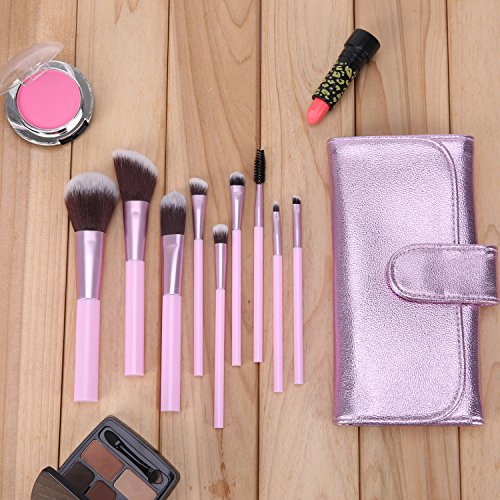Lavender Makeup Brush Set, YEVITA 9pcs Synthetic Face Brush for Foundation Eye Makeup Concealer Mascara Contour Lip Professional Cosmetic Powder Vanity Brush Tools Kit for Women with Portable Case - Thumbnail 6