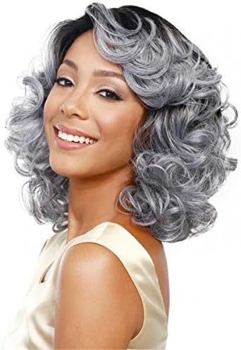 AIRLY Short Wigs for Black Women Ombre Black Gray Wigs Heat Resistant Synthetic Curly Wig