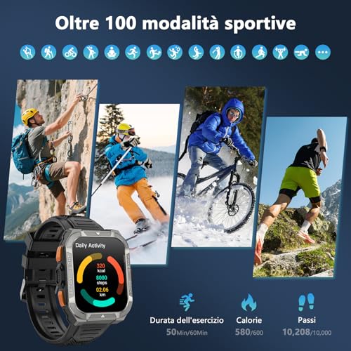 Blackview Men's Smartwatch, Fitness Smart Watch with Bluetooth Calls, 1.91 Inch GPS Smartwatch Military Men 115+ Sports Modes, Heart Rate Monitor, SpO2, Torch, Bussla for Android iOS