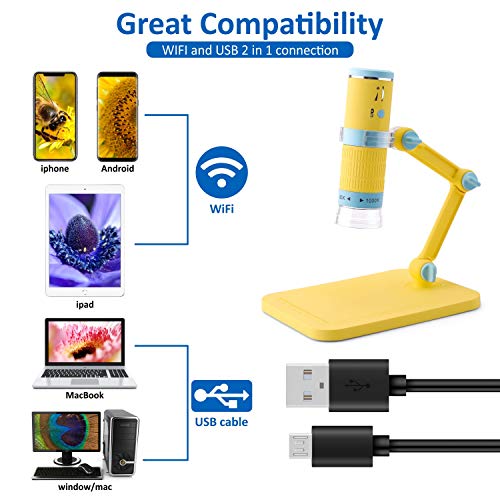 Wireless Digital Microscope, Jionchery 50x to 1000x Magnification Microscope Camera, Mini Pocket Handheld Microscopes with Microscope Stand, Compatible with iPhone Android, iPad MAC Windows
