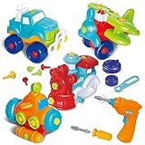 Joyin Toy Take-a-part Train, Truck, Helicopter and Submarine Toys with Power Drill Driver Construction Tool Toddler Push Car Toy Set