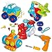 Joyin Toy Take-a-part Train, Truck, Helicopter and Submarine Toys with Power Drill Driver Construction Tool Toddler Push Car Toy Set