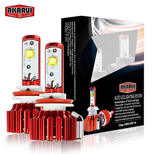 Akarui LED Headlight Bulbs Conversion Kit – Single Beam – CREE XHP70 LED – 9.600 lumens – 6K Cool White – 2-Year Warranty – Pair – H8 (H9/H11/H16)