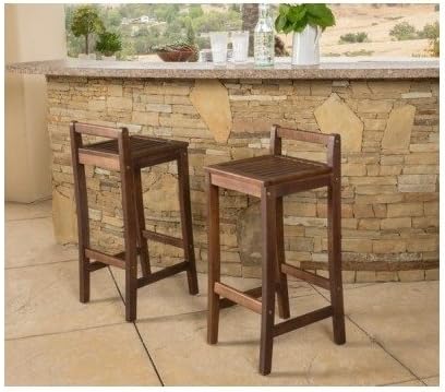 Outdoor Bar Stool Set of 2 Wood Mahogany Brown 30 Inch