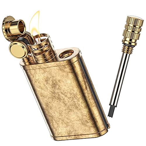 VVAY Vintage Brass Petrol Lighter, Retro Petroleum Lighter with Match (Sold without Petrol)