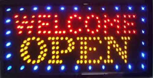Welcome Open - LED Sign - Bright NEON Professional Powerful Animated Flashing Display Hanging Chain Included Signs