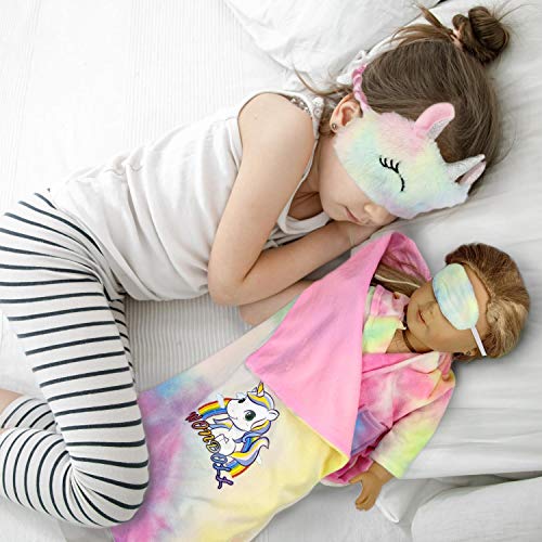 WONDOLL 18inch Doll Clothes and Doll Sleeping Bag Set with Matching Sleepover Masks & Pillow