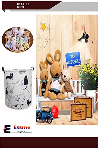 ESSME Large Storage Bin,Canvas Fabric Storage Baskets with Handles,Collaspible Laundry Hamper for Household,Gift Baskets,Toy Organizer (Kitty)