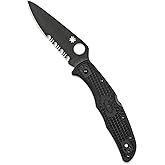 Spyderco Endura 4 Lightweight Folding Pocket Knife, CombinationEdge | Black, 8.7" Overall Length, 3.8" TiCN-Coated VG-10 Steel Blade, FRN Handle, Back Lock, Saber Grind