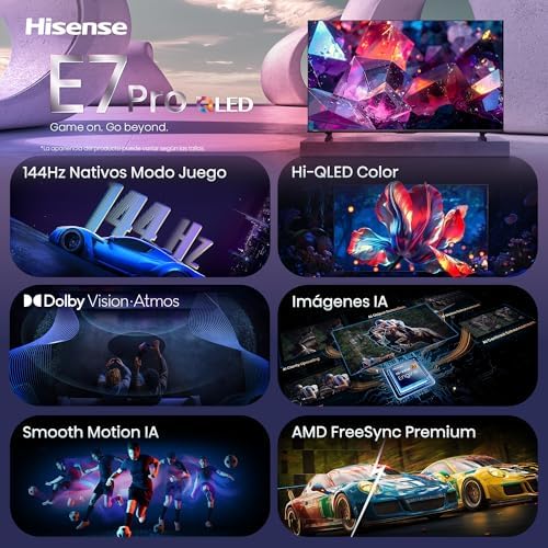55E7S Pro - Smart TV Hi-QLED 55 polegadas, Modo de Jogo 144 Hz nativo, Cor Hi-QLED, Dolby Vison.Atmos, Imagens AI, Smooth Motion AI, AMD FreeSync Premium Pro, HDR10+Gaming