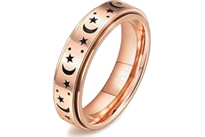 DURSI Moon Star Spinner Fidget Ring for Anxiety Women Men Worry Rings for Girls Boys Kids Stainless Steel Engagement Wedding Promise Band