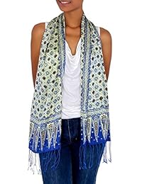 NOVICA Multicolor 100% Seda, con texto grabado a mano batik bufanda, "Jazmín Azul
