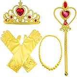 Yansion Princess Dress Up Party Costume Accessories Belle Gift Set for Princess Cosplay Tiara,Wand and Gloves(Yellow) (4 Pieces)