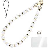 Healing Stone Phone Charm for Women, Beaded Phone Camera Wrist Strap, Handmade Cell phone Chain Lanyard with Tether Tab Keychain Decor for Wallet (White Cat’s Eye)