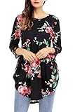 AlvaQ Womens Summer 3 4 Sleeve Sexy Floral Blouses Juniors Fashion 2017 Plus Size Ruffle Tops Work Tunic Black