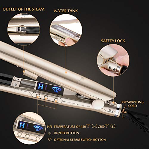 ETEREAUTY Hair Straightener[Newest 2019], Hair Straightens & Curls with Adjustable Temp, Professional Flat Iron for Hair Styling，Luxurious Gold - Thumbnail 5