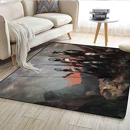 Carpet,Fantasy Fiction Themed Illustration in an Alien World with Three Figures,Rug Kid Carpet,Grey Orange 40"x55"