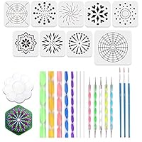 26pcs Mandala Dotting Tools for Rock Painting, Coloring with 9 Mandala Dotting Stencils, 8 Acrylic Sticks, 5 Double Sided Dotting Tools, 3 Brushes and 1 Paint Tray