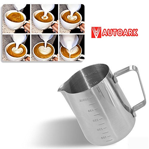 Autoark Durable 18/8 Gauge Stainless Steel Steaming Frothing Pitcher for Espresso Machines,Milk Frothers & Latte Art,20 Oz,AH-001