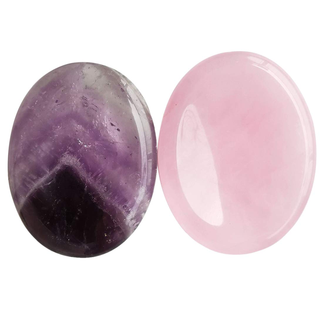 Lovionus89 Rose Quartz and Amethyst Thumb Worry Stone, Stress Relax Healing Reiki Crystal Pocket Palm Stones,Pack of 2