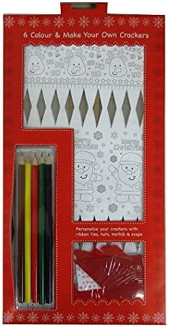 Make and Colour your Own Christmas Crackers - Pack of 6 - With Tags, Silk Ribbon, Hats, Mottos and Snaps