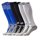 LITAO for Little Boys/Girls Outfits Compression Long Sport Soccer Socks Pack (Kids/Youth Gifts) (Black&white&blue)