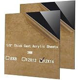 Plexiglass Sheets 1/8 in Black Cast Acrylic Sheet Polycarbonate 12X16 | 3mm Plastic Board for for Laser Cutting, Engraving,DIY Project, Craft, Table Top, Sign and Wedding Invitation 3 Pack