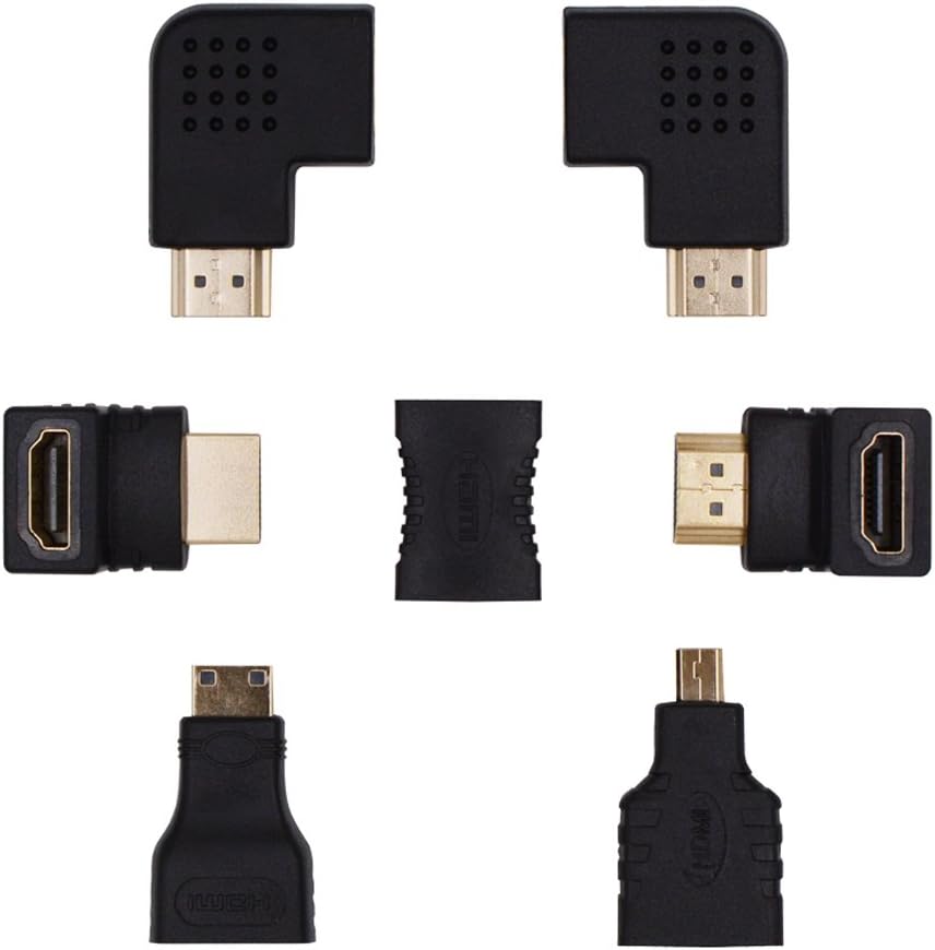 HONSHENHDMI to HDMI Converter, HDMI Cable Adapter kit Connector(7-Pack) Micro HDMI & Mini HDMI Male to Female & Side Bend with HDTV DVD HDMI Cable