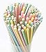 Gifbera 150-Count Biodegradable Paper Straws Colorful Chevron-Striped 7.75