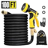 Acmind 100FT Expandable Garden Hose, Extra Strength Fabric and Double Latex Core Water Hose, 3/4