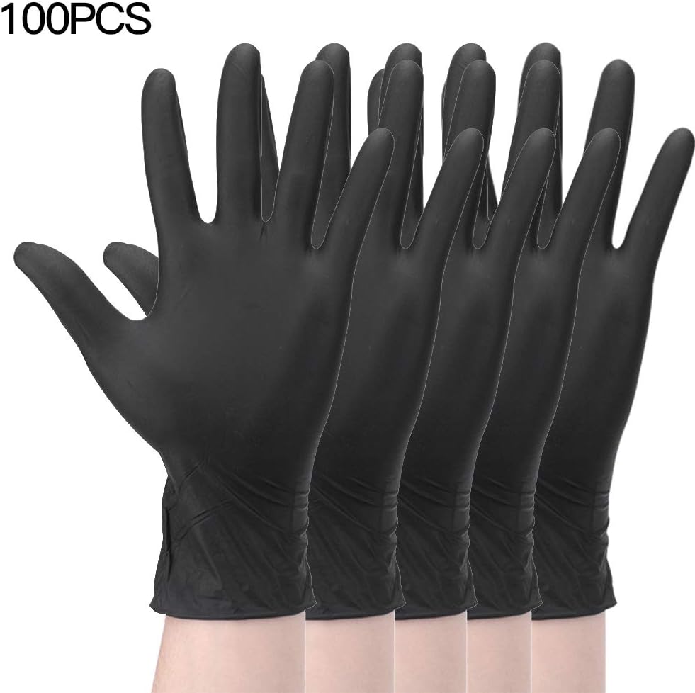DYTesa 100pcs/1 Pair 9 Inch Black Inspection Experiment Durable Clean Electronic Disposable Nitrile Rubber Gloves… (Black, 100pcs)