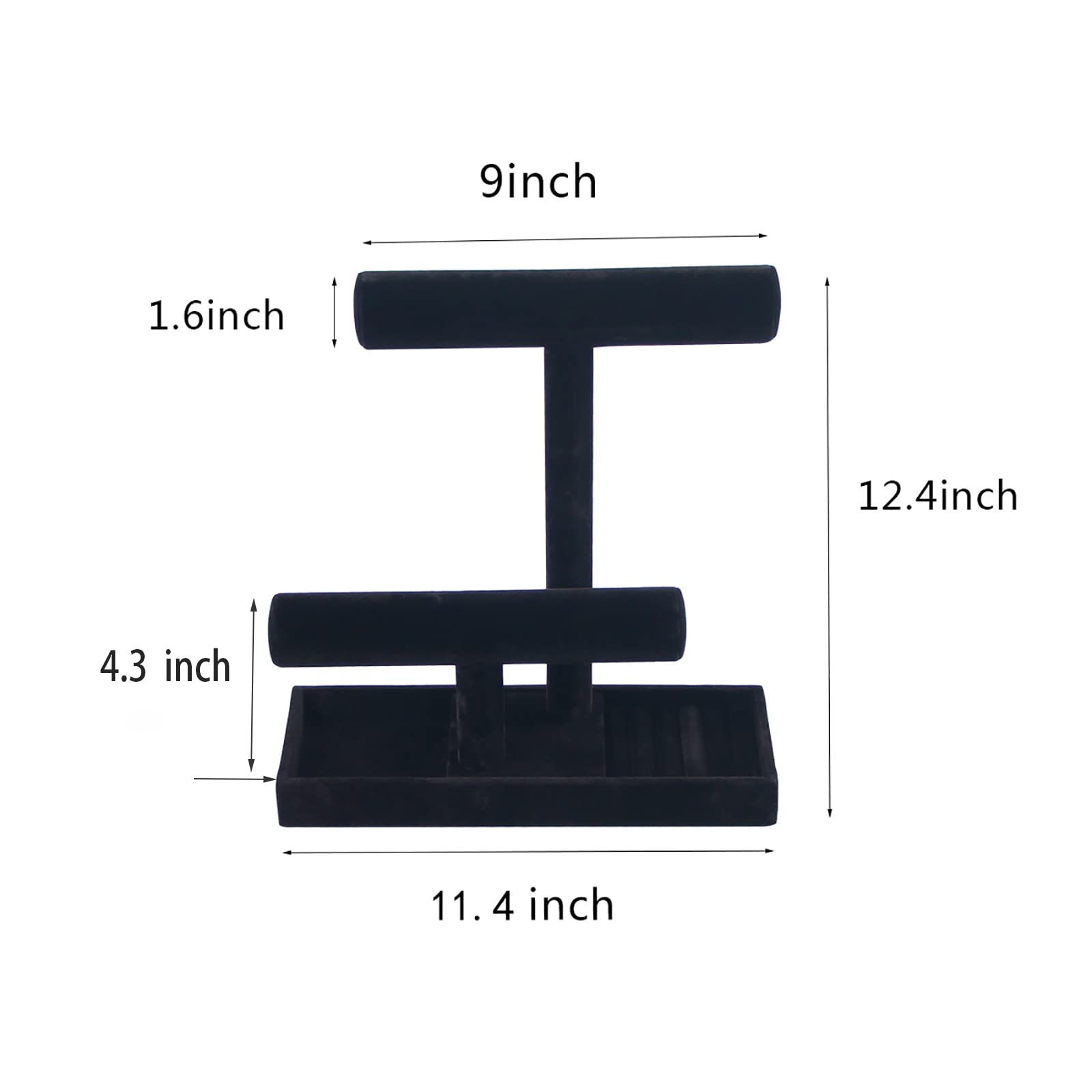 ByKen Jewelry ByKen Necklace Holder,Bracelet Holder,Jewelry Organizer Stand with Earrings Rings Tray,Jewelry Holder for Scrunchie Watches (Black Velvet)