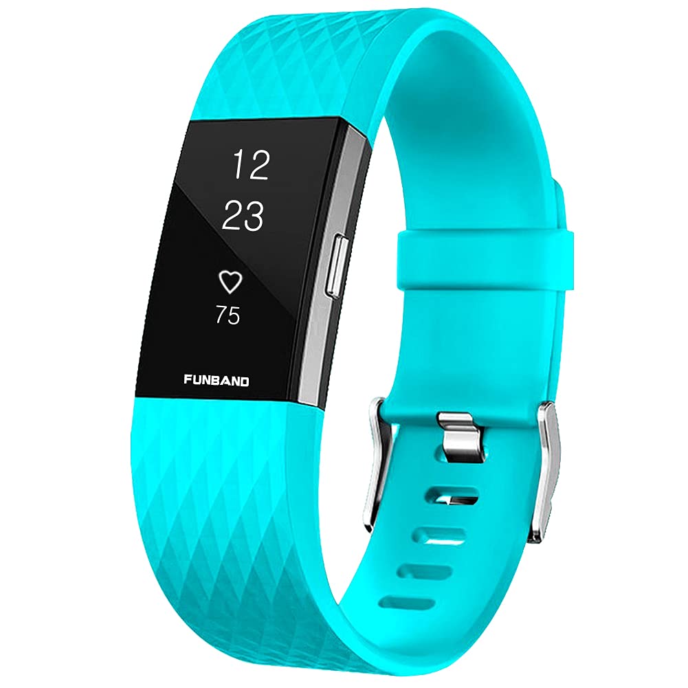 FunBand Strap Compatible with Fitbit Charge 2 Strap Bands,Classic Edition Soft Silicone Sport Adjustable Replacement Accessory Bracelet Straps Compatible with Fitbit Charge 2 (1-Pack Teal)