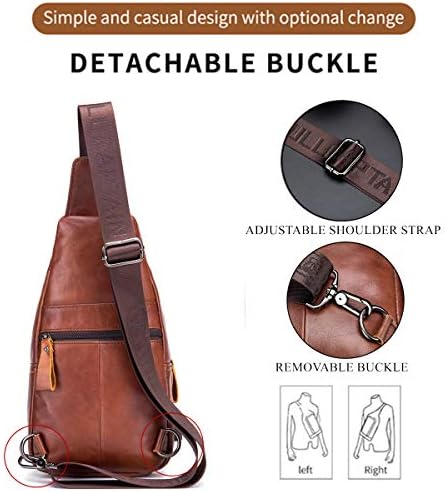 BULLCAPTAIN Sling Bag Crossbody Backpack with USB Charging Port Genuine Leather Hiking Travel Daypack XB-129 (Brown) 3 BULLCAPTAIN Sling Bag Crossbody Backpack with USB Charging Port Genuine Leather Hiking Travel Daypack XB-129 (Brown)